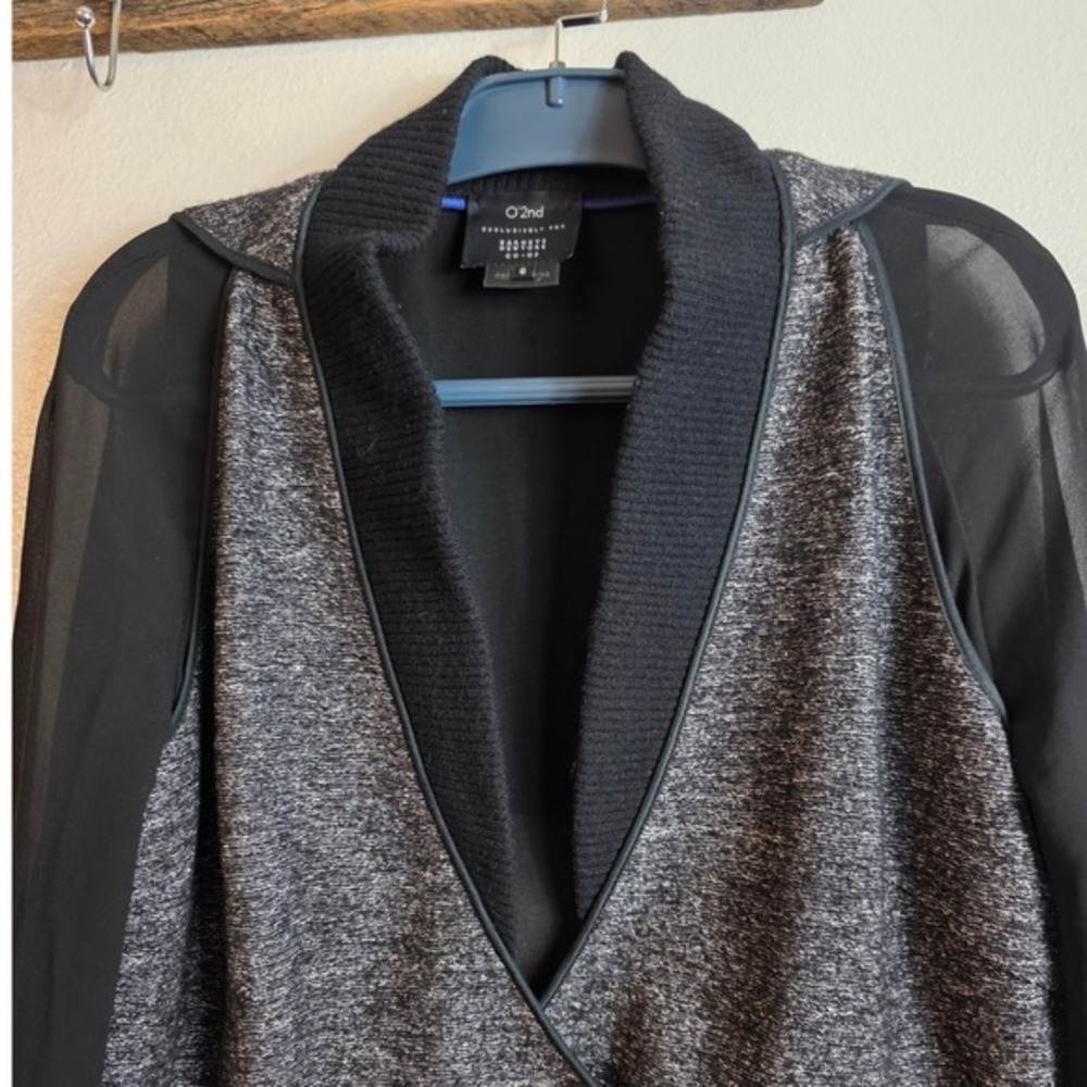 O'2nd Jacket Women 6 Black Gray Wool Blend Mixed Media Sheer Sleeve 2AM3WJ040 - Picture 8 of 16
